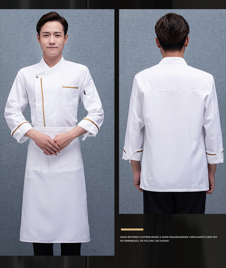 Gold-spun cotton gold-edged long-sleeved chef uniform top H02-21LY024-027