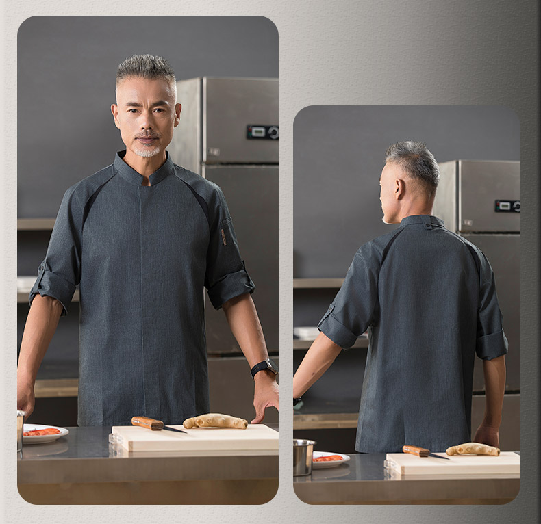 Stand collar three-quarter sleeve chef uniform top H01-2022-25