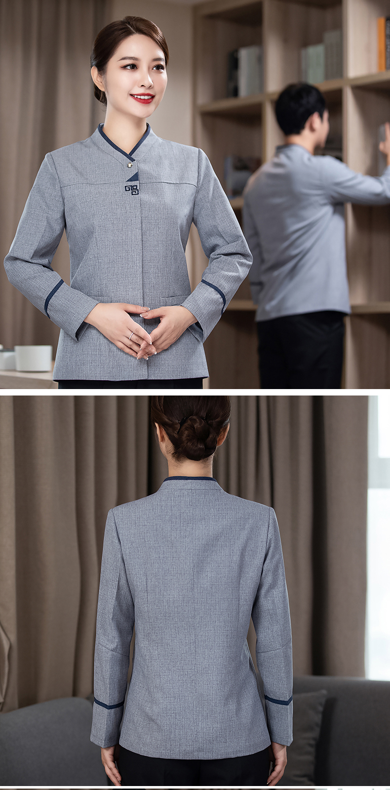 Stand collar Chinese style cleaning long sleeve work clothes men style H27-040