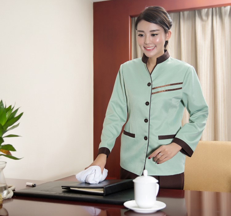 Double stripe stand collar hotel long sleeve cleaning work clothes universal style H31-BJ31