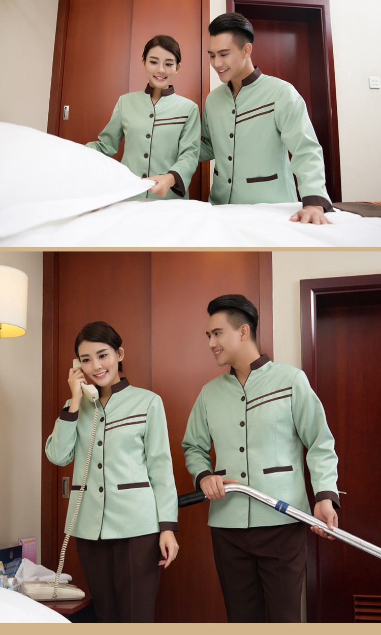 Double stripe stand collar hotel long sleeve cleaning work clothes universal style H31-BJ31