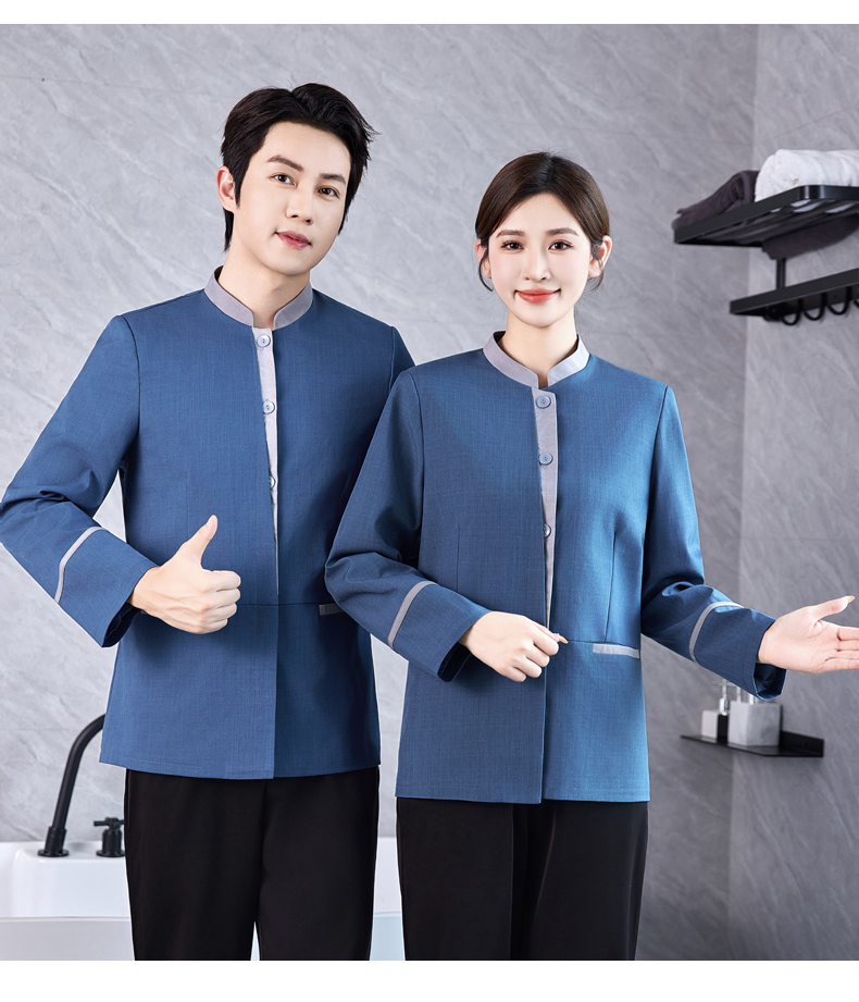 Placket color matching three-button restaurant hotel cleaning work clothes H31-New BJ03