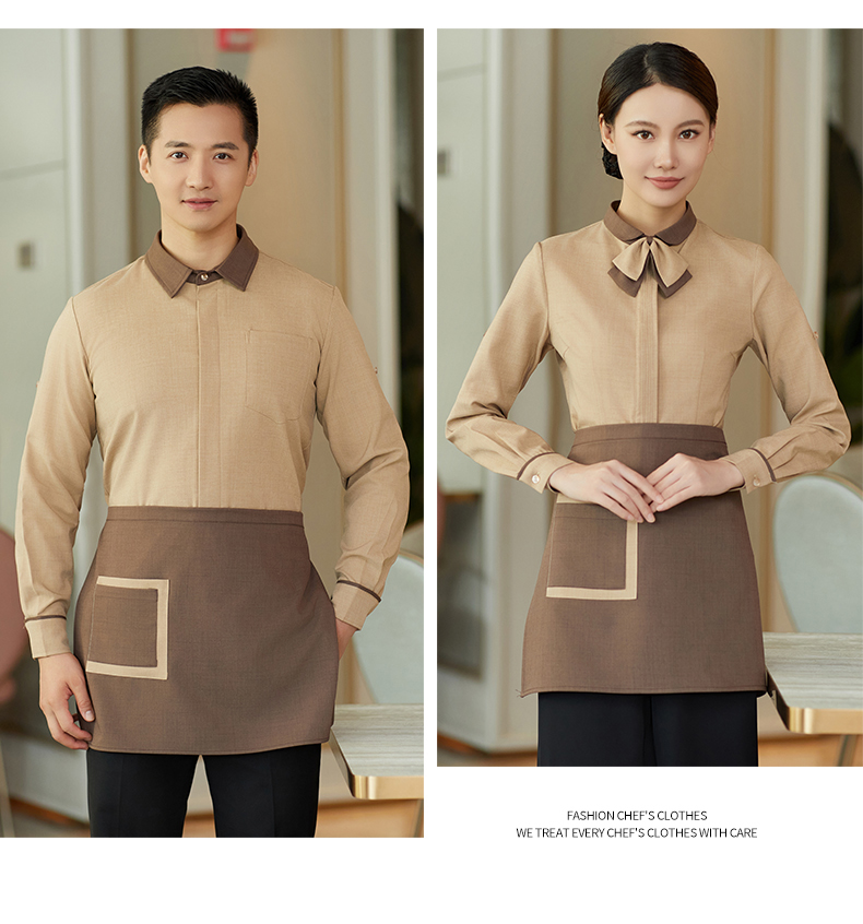 Placket pleated waiter work clothes long sleeve top H02-23318 men