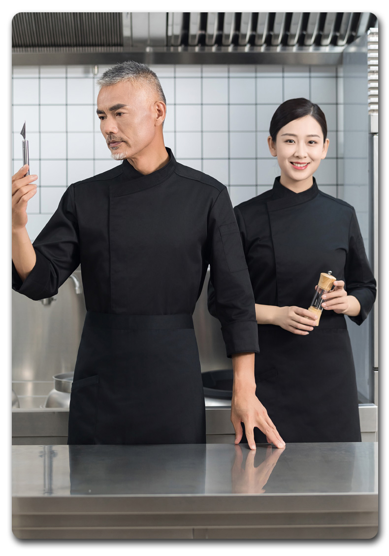 Slant collar concealed placket long sleeve chef uniform H01-2023-26