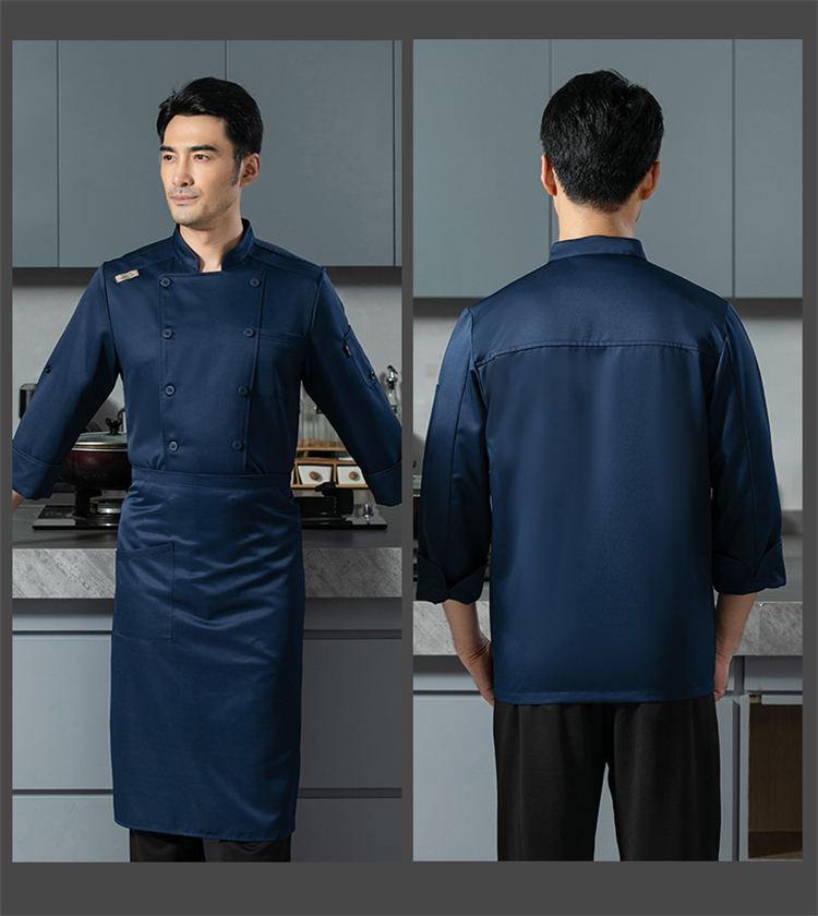 Imitation cotton sea pure flower flat button long sleeve chef uniform H12-sea pure flower flat button