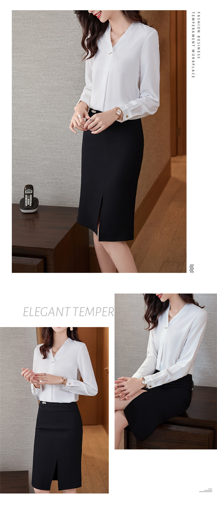 Temperament elegant V-neck professional long-sleeved shirt for women DY2-028 long-sleeved shirt