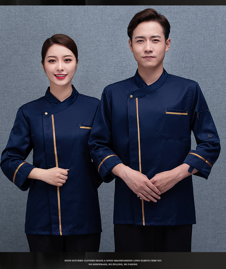 Gold-spun cotton gold-edged long-sleeved chef uniform top H02-21LY024-027