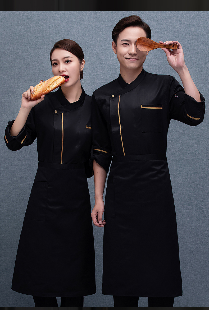 Gold-spun cotton gold-edged long-sleeved chef uniform top H02-21LY024-027