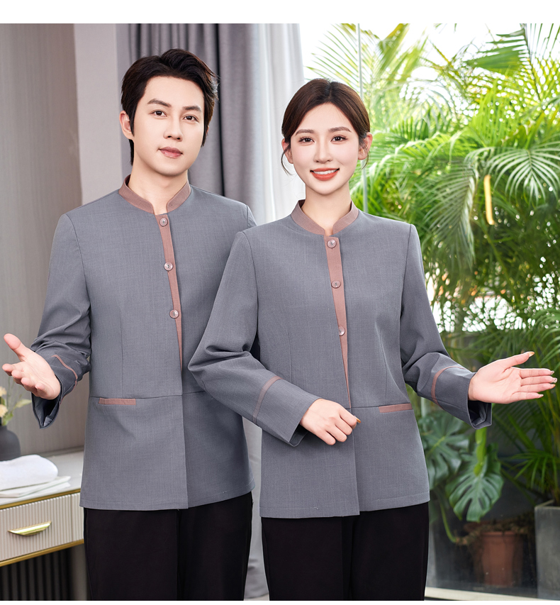 Placket color matching three-button restaurant hotel cleaning work clothes H31-New BJ03