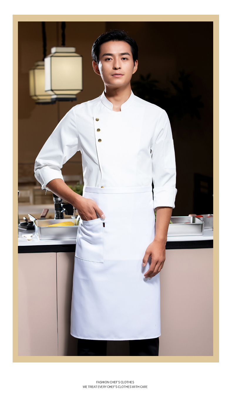 Three gold button long sleeve chef uniform work clothes H02-23662