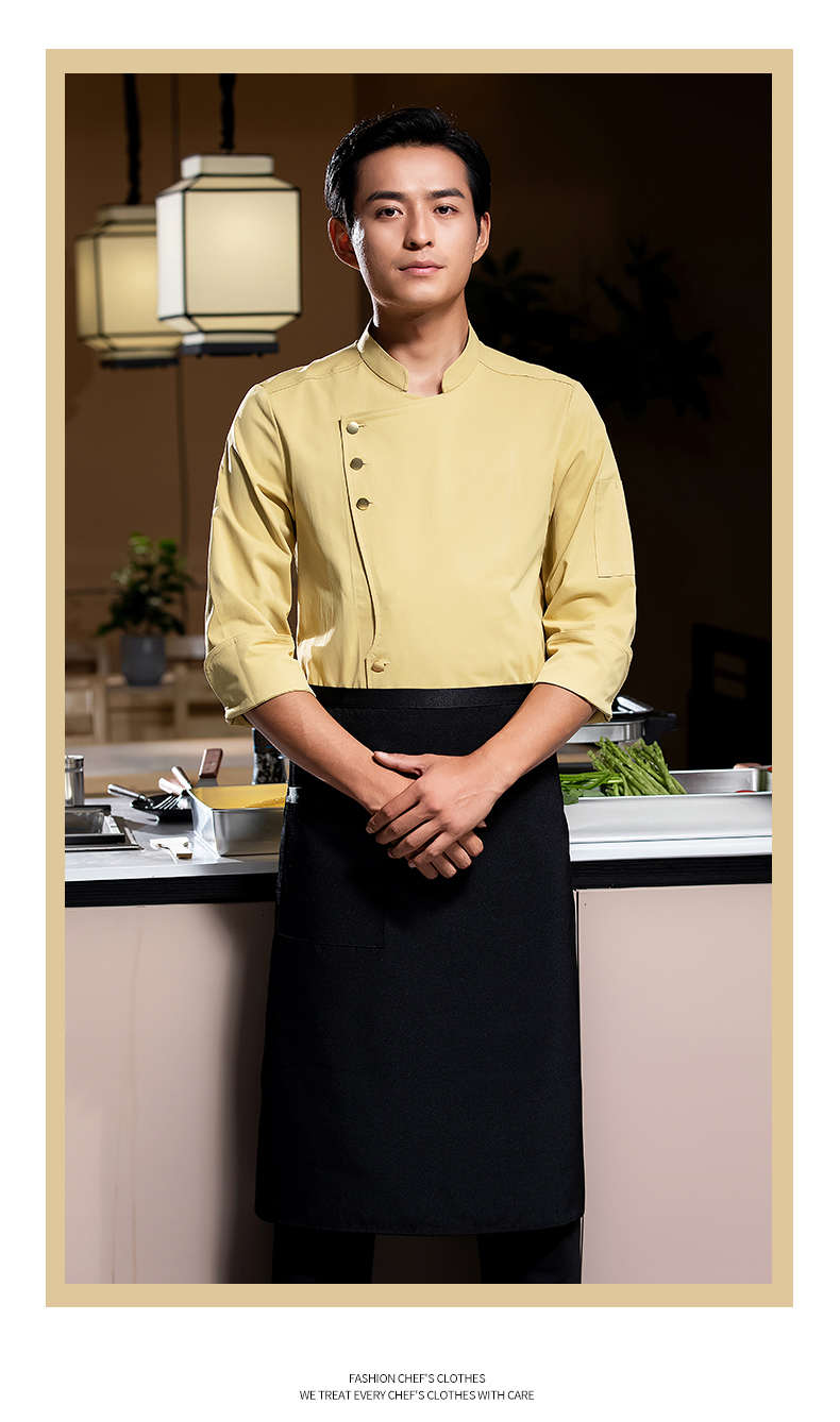 Three gold button long sleeve chef uniform work clothes H02-23662