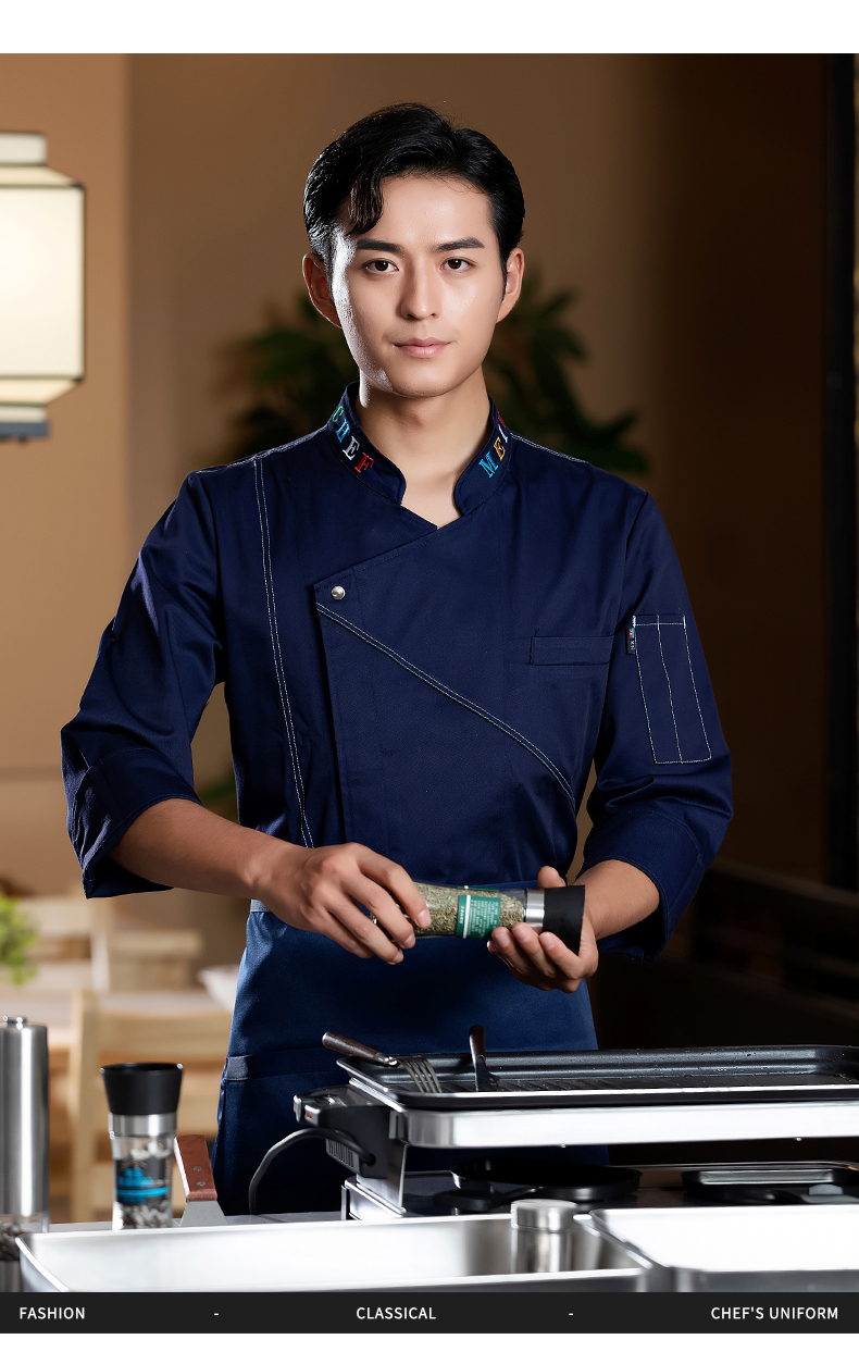 Fashion letter collar long sleeve chef uniform H02-23670