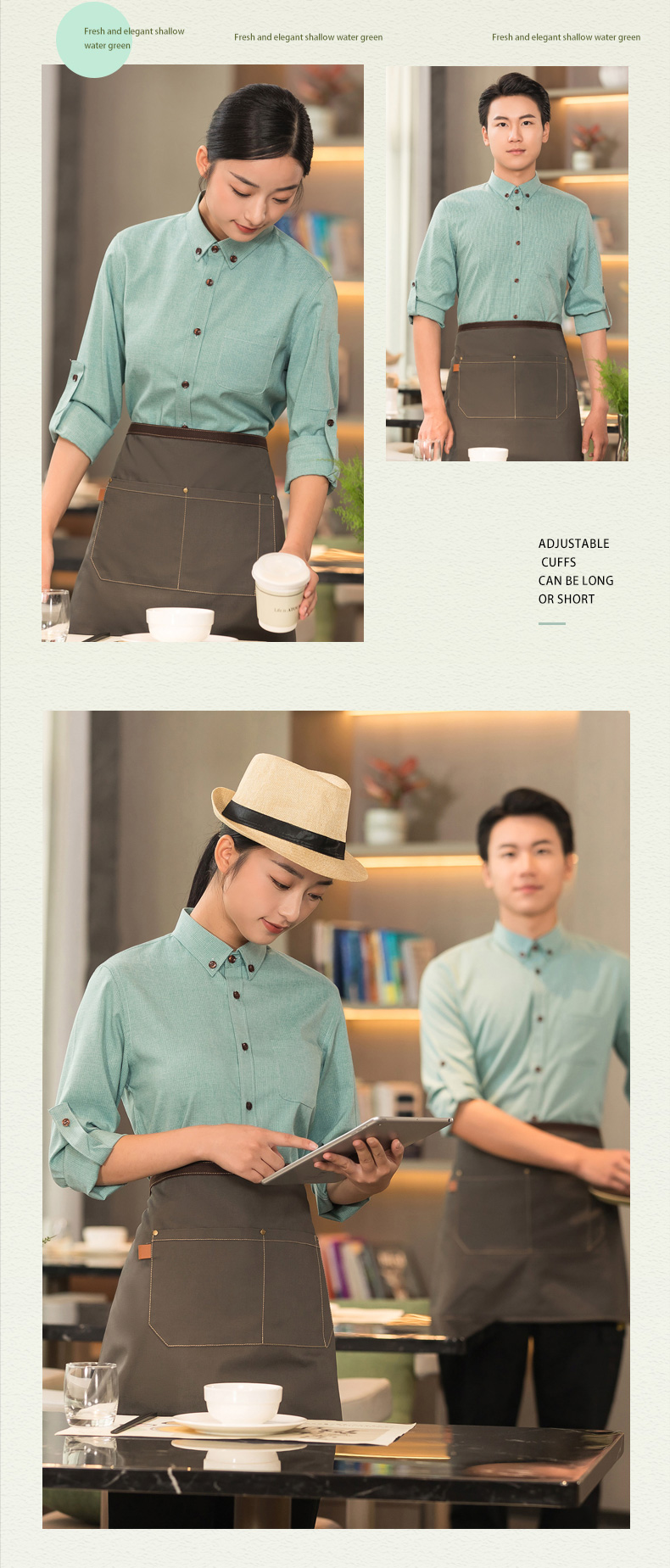 Maggie style waiter work clothes long-sleeved top + apron H01-2023-37