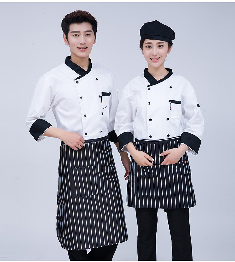 Polyester slant collar long sleeve chef uniform top H03-C0202052