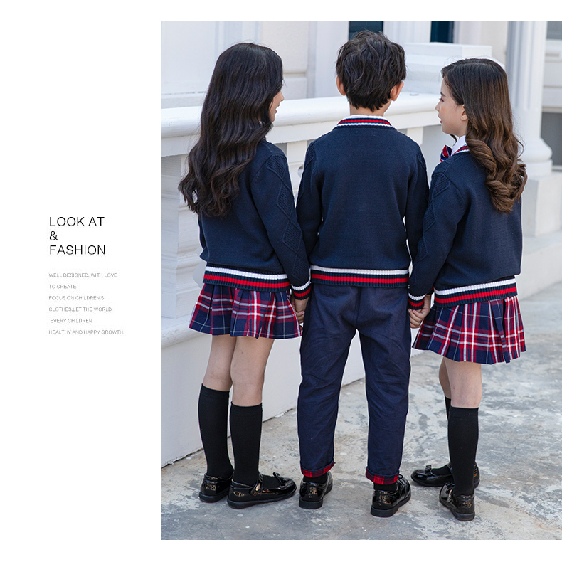 British college style cotton knitted cardigan elementary and middle school students teacher five-piece school uniform suit 455-9232