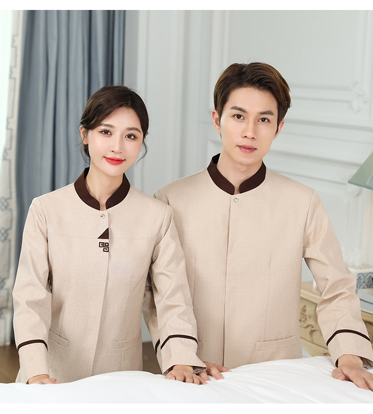 Stand collar triangle hotel housekeeping cleaning work clothes long sleeve men and women H14-9805-9810