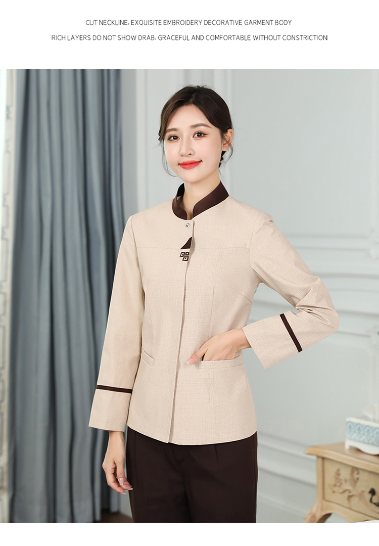 Stand collar triangle hotel housekeeping cleaning work clothes long sleeve men and women H14-9805-9810