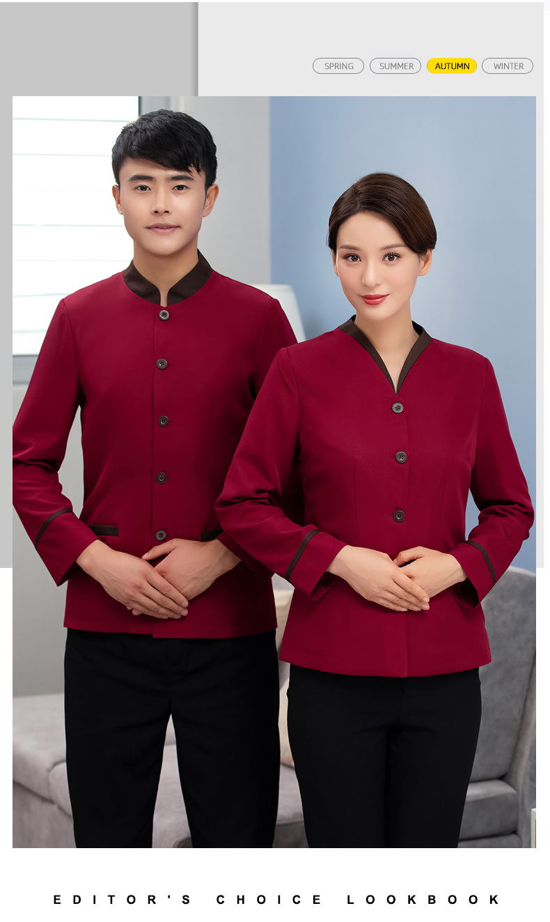 V-neck button simple long-sleeved cleaning work clothes men tops H27-080 men