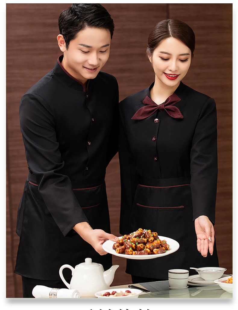 Men hotel waiter work clothes with color stand collar and long sleeves (without apron) H27-014