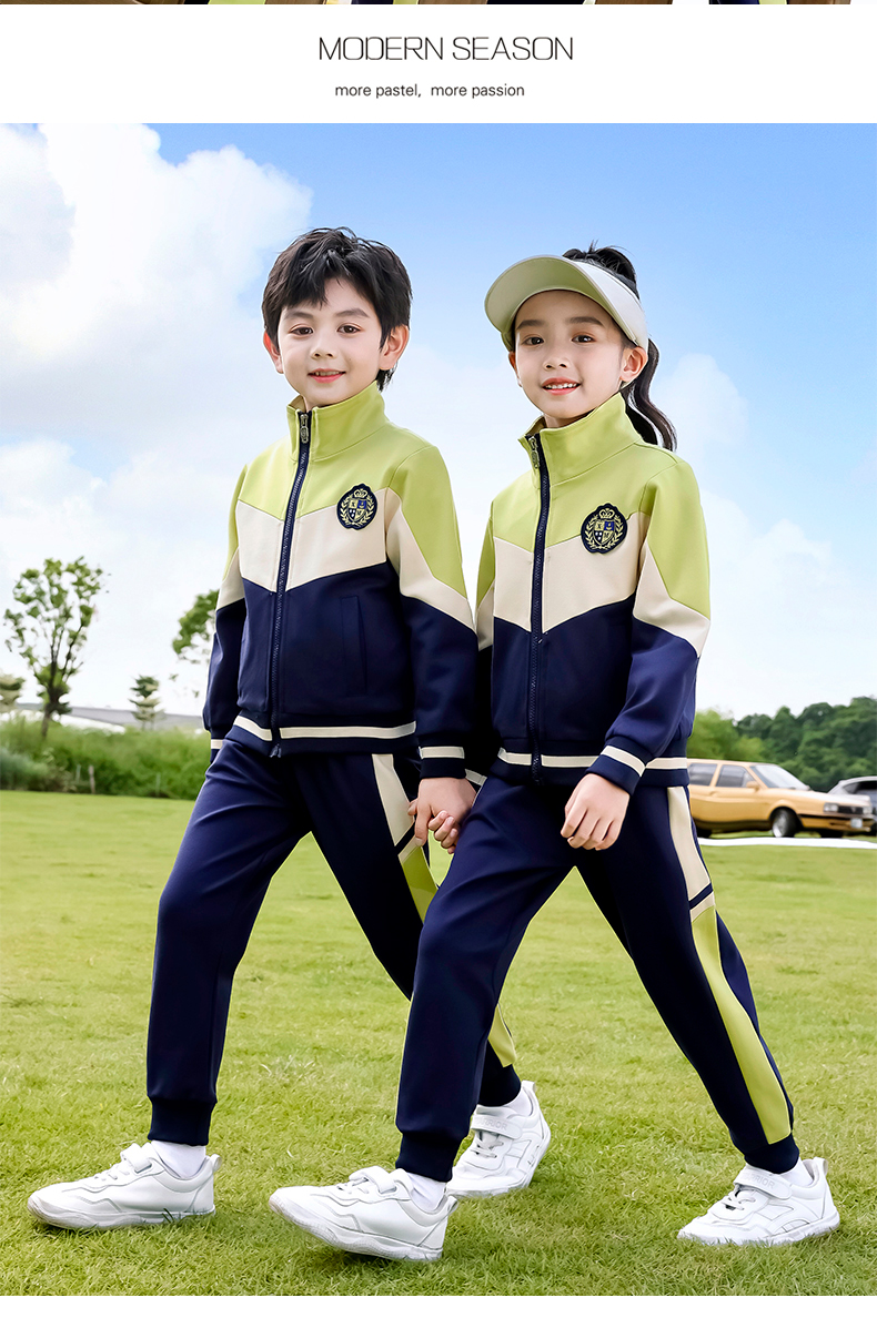 British style campus primary and secondary school students children school sports meeting class uniform two-piece suit 215-9115 (with label)