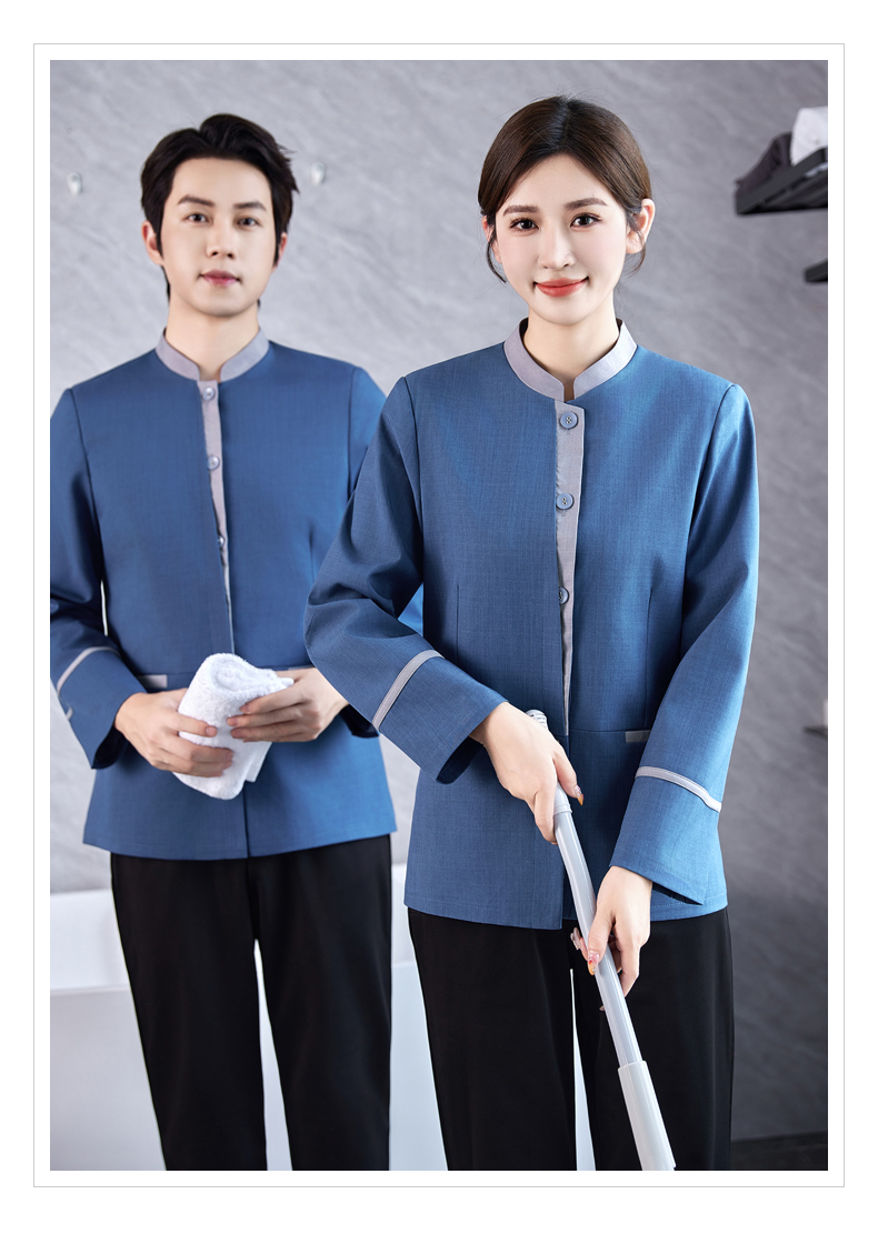 Placket color matching three-button restaurant hotel cleaning work clothes H31-New BJ03