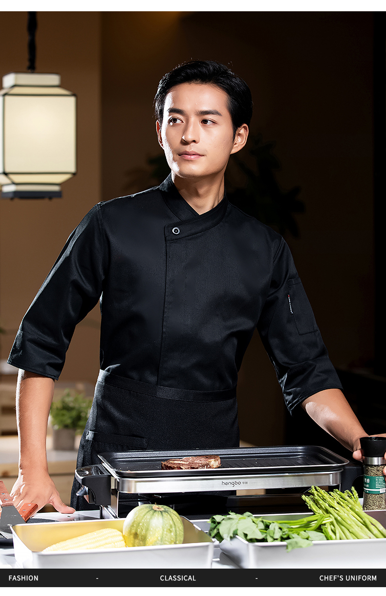 One button three-quarter sleeve long-sleeved chef uniform H02-23661