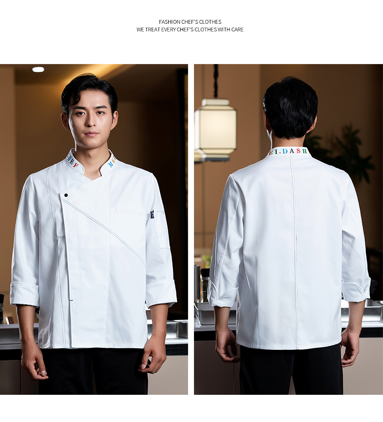 Fashion letter collar long sleeve chef uniform H02-23670