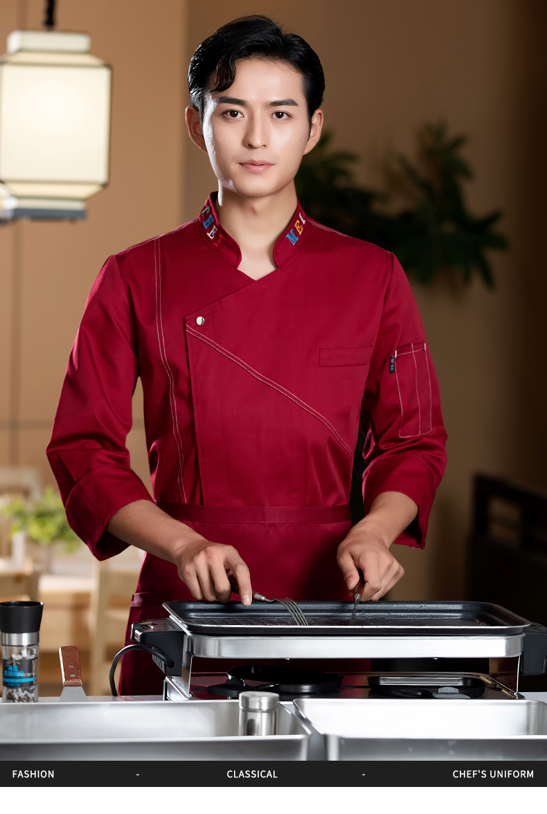 Fashion letter collar long sleeve chef uniform H02-23670