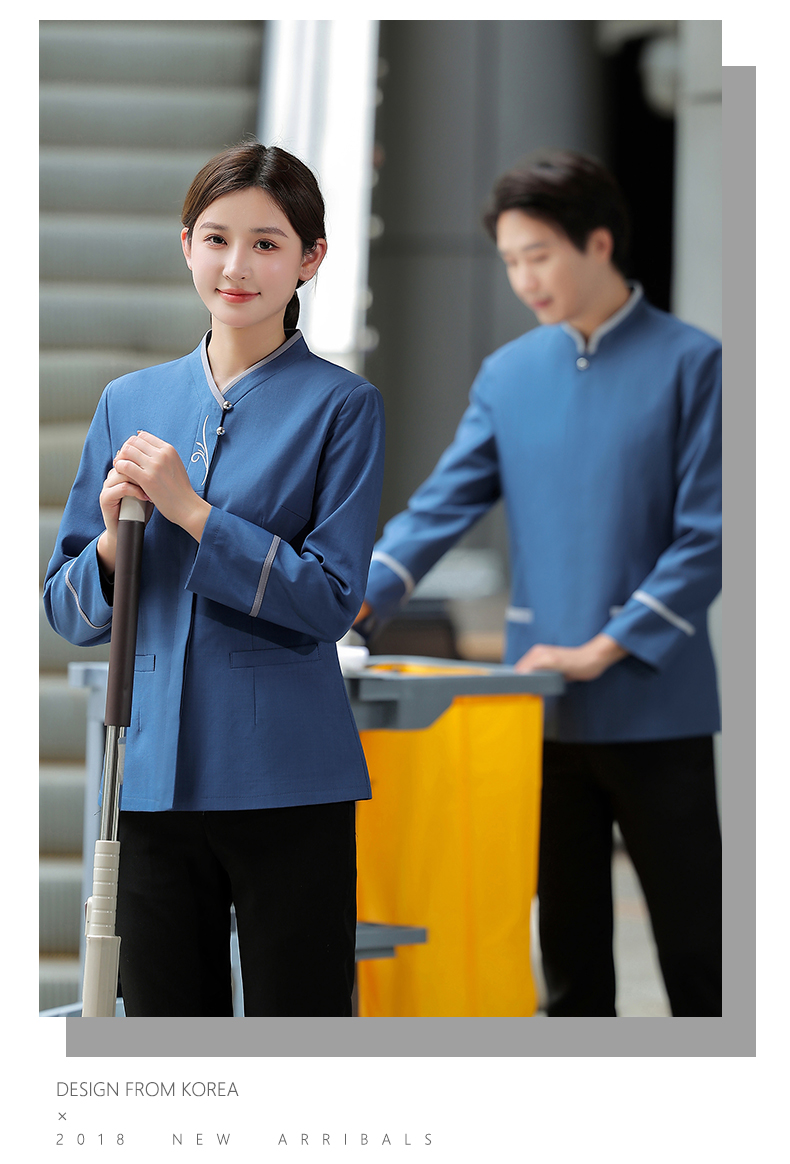 Embroidered 2-button cleaning uniform work clothes for men and women H14-MYc23001-07