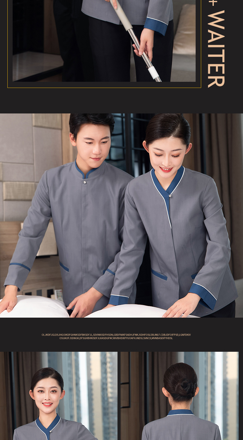 Hotel guest room long-sleeved cleaning clothes top H27-collar line men