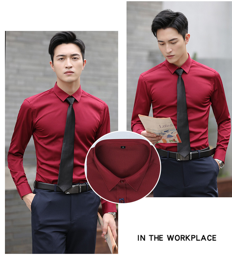 Professional plain elastic long-sleeved shirt for men 111-986 men long shirt