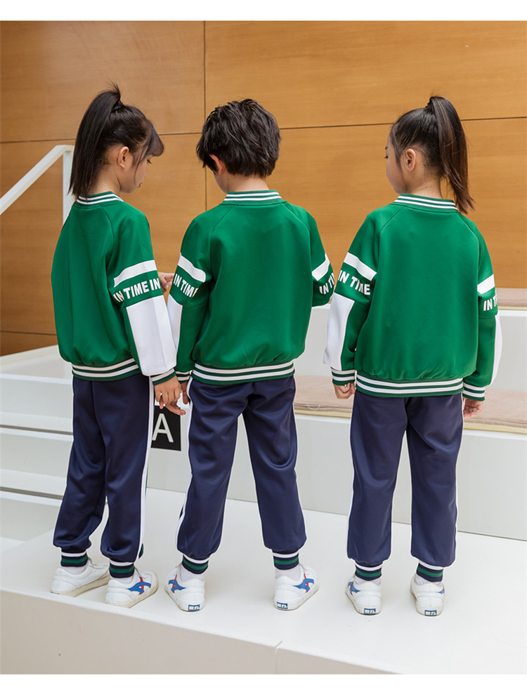 South Korean silk sports style contrast color primary and secondary school students school uniform long-sleeved suit children style 455-9262 two-piece suit