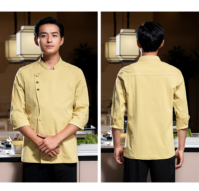 Three gold button long sleeve chef uniform work clothes H02-23662