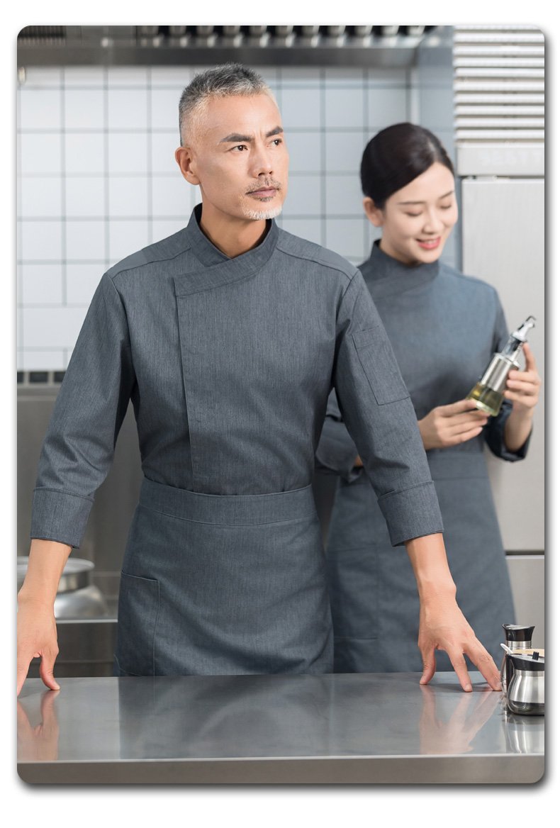 Slant collar concealed placket long sleeve chef uniform H01-2023-26