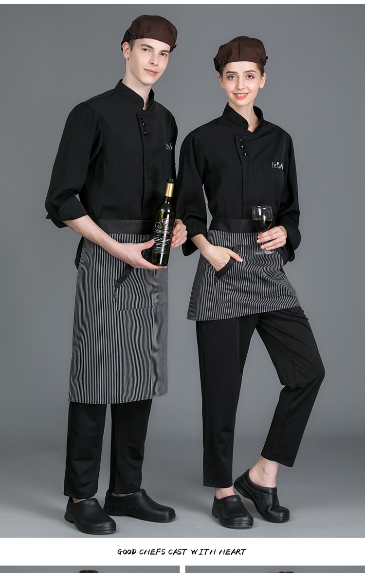 Cardin black three-button long-sleeved chef uniform H02-21LY067