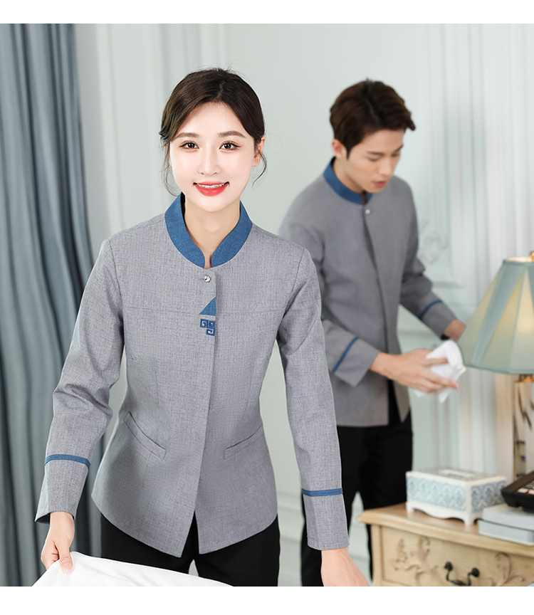 Stand collar triangle hotel housekeeping cleaning work clothes long sleeve men and women H14-9805-9810