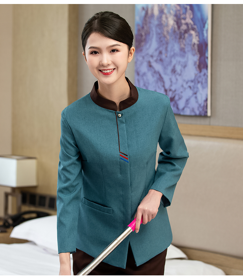 Three-bar stand-up collar long-sleeved cleaning clothes for women H20-C21-8011