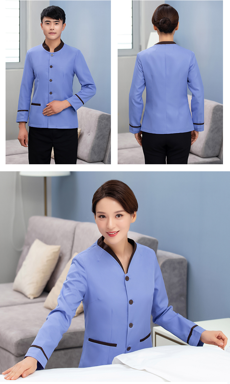 V-neck button simple long-sleeved cleaning work clothes men tops H27-080 men