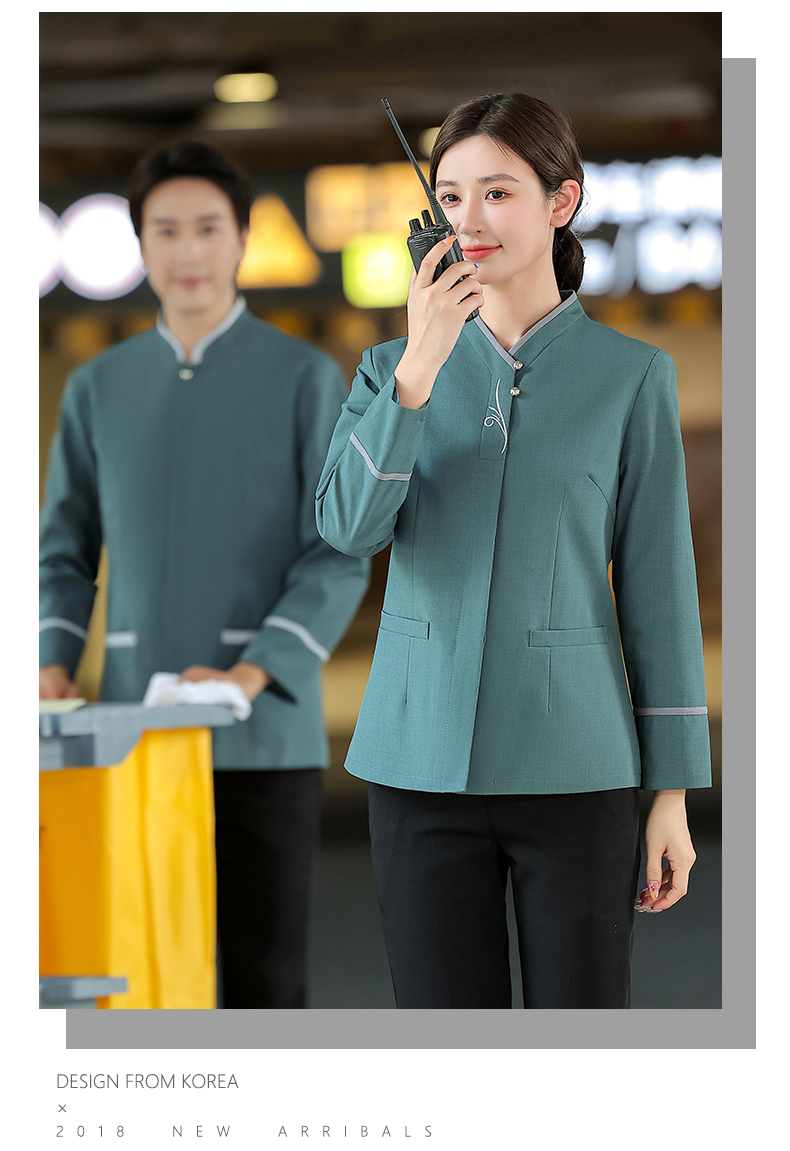 Embroidered 2-button cleaning uniform work clothes for men and women H14-MYc23001-07