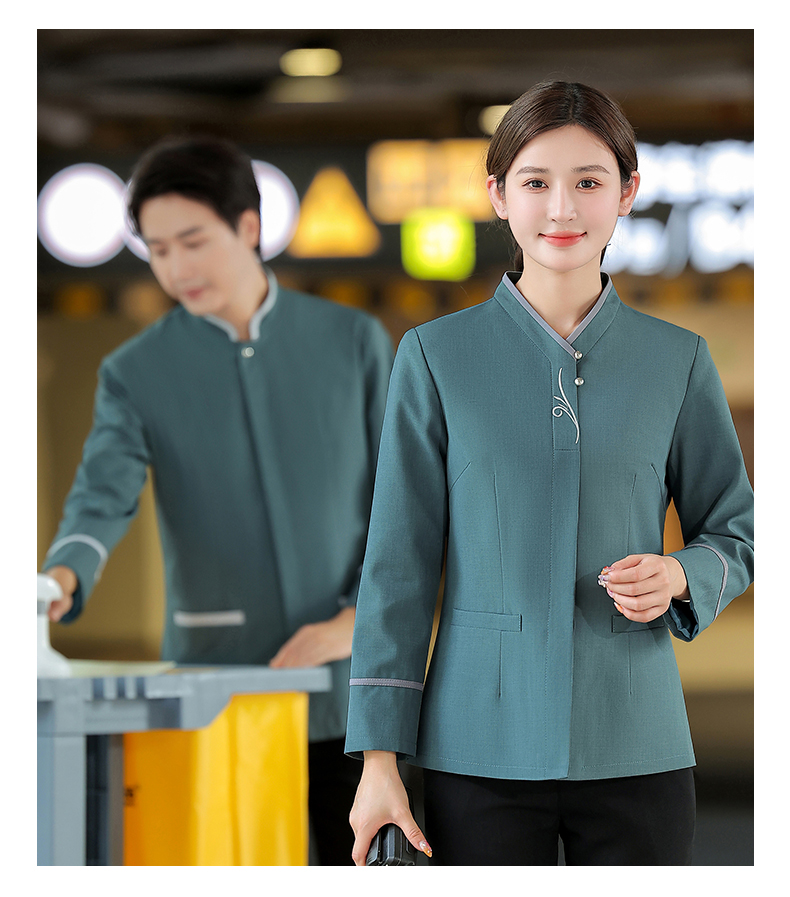 Embroidered 2-button cleaning uniform work clothes for men and women H14-MYc23001-07