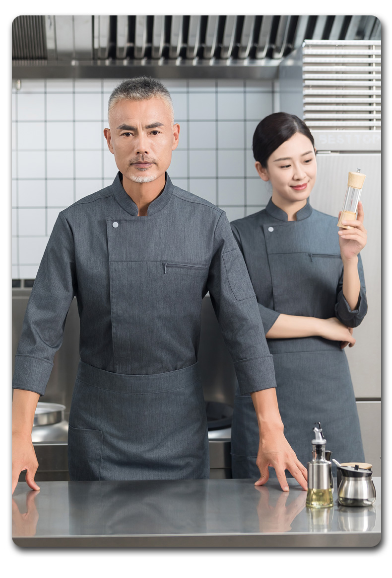 Stand collar zipper pocket long sleeve chef uniform H01-2023-29