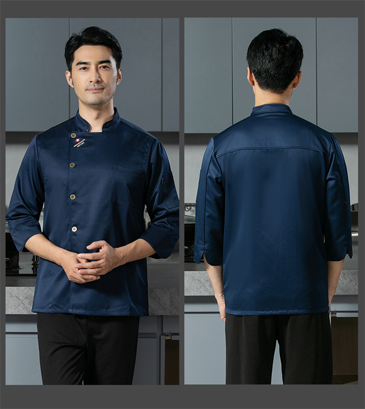 Loose and comfortable Ming copper imitation cotton three-quarter sleeve chef uniform H12-Ming copper imitation cotton three-quarter sleeve