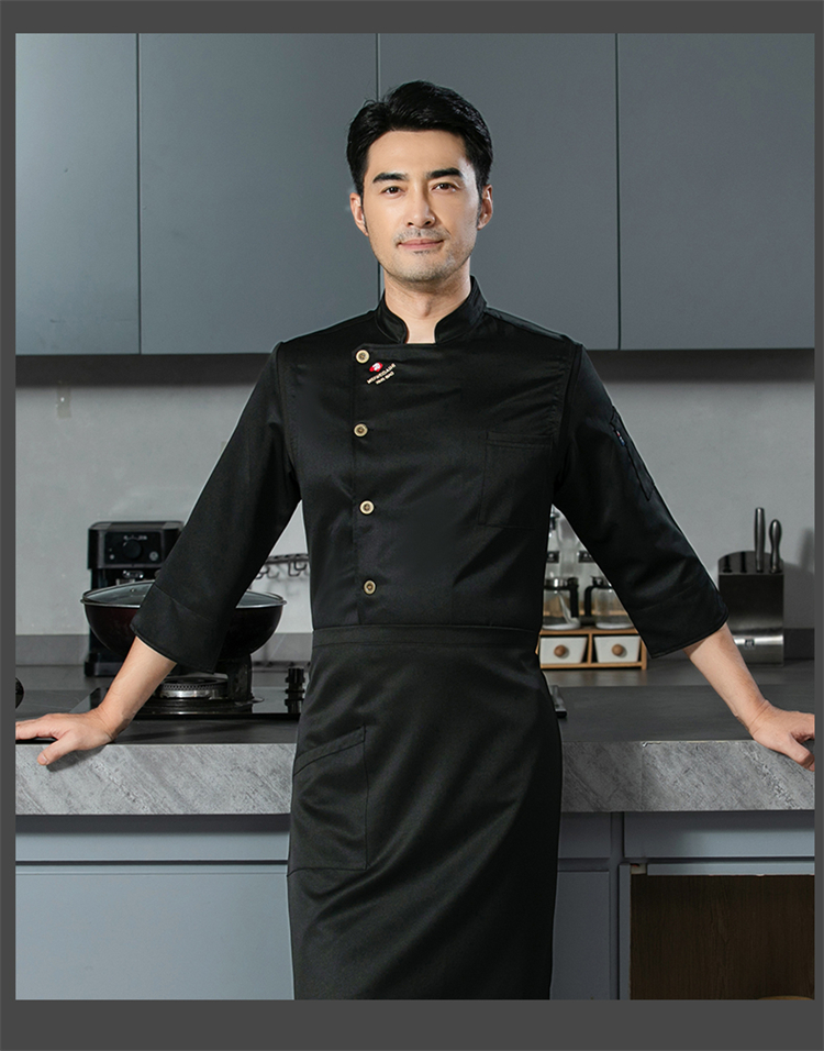 Loose and comfortable Ming copper imitation cotton three-quarter sleeve chef uniform H12-Ming copper imitation cotton three-quarter sleeve