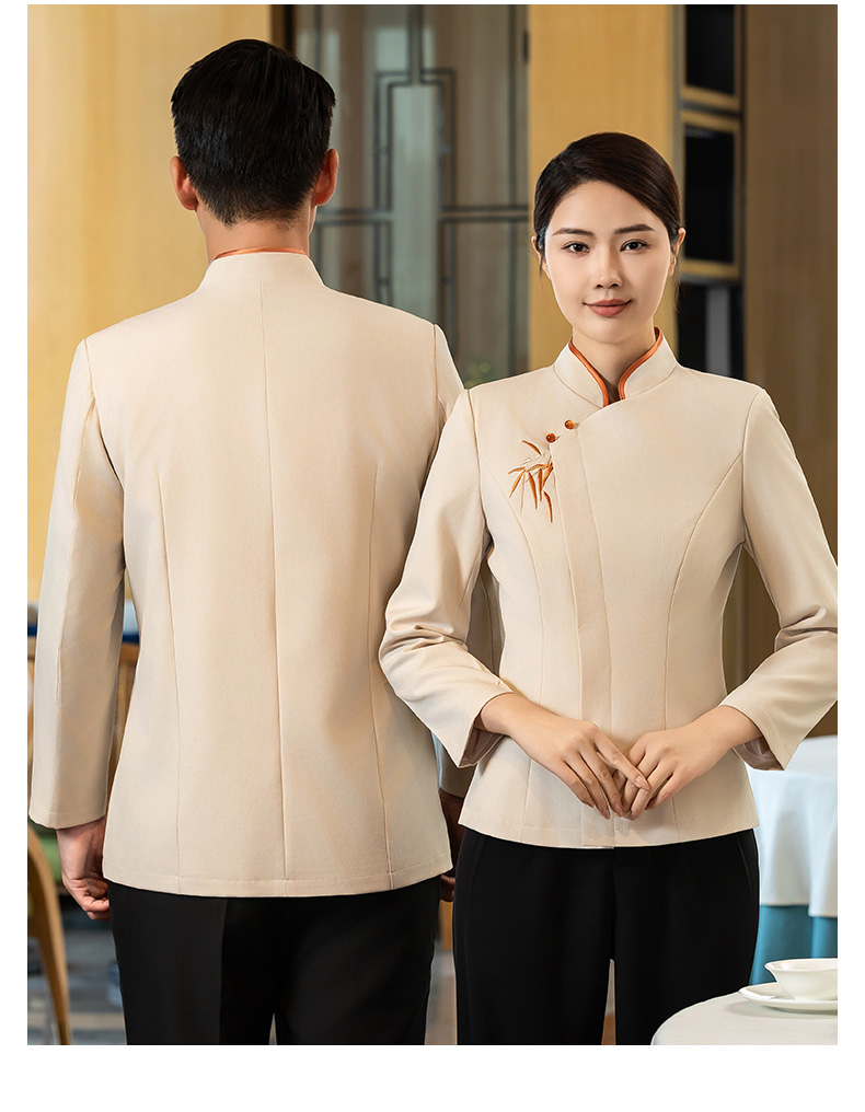 Green bamboo long-sleeved waiter work clothes H02-24332