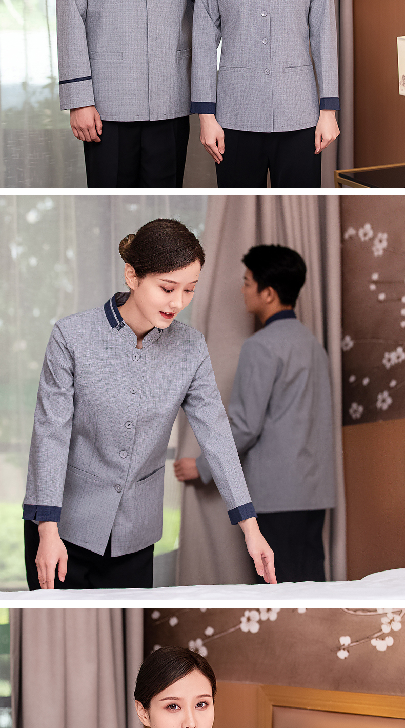 Collar flower hotel long-sleeved cleaning work clothes H10-22006 female