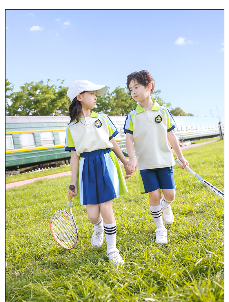 Beige color matching sports style primary and secondary school students school uniform short-sleeved suit 209-XK2306