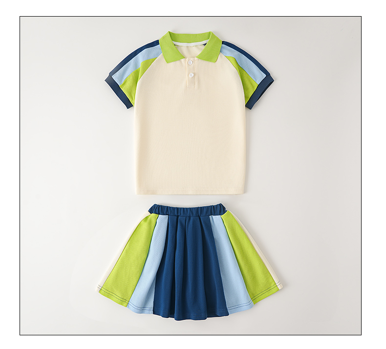 Beige color matching sports style primary and secondary school students school uniform short-sleeved suit 209-XK2306