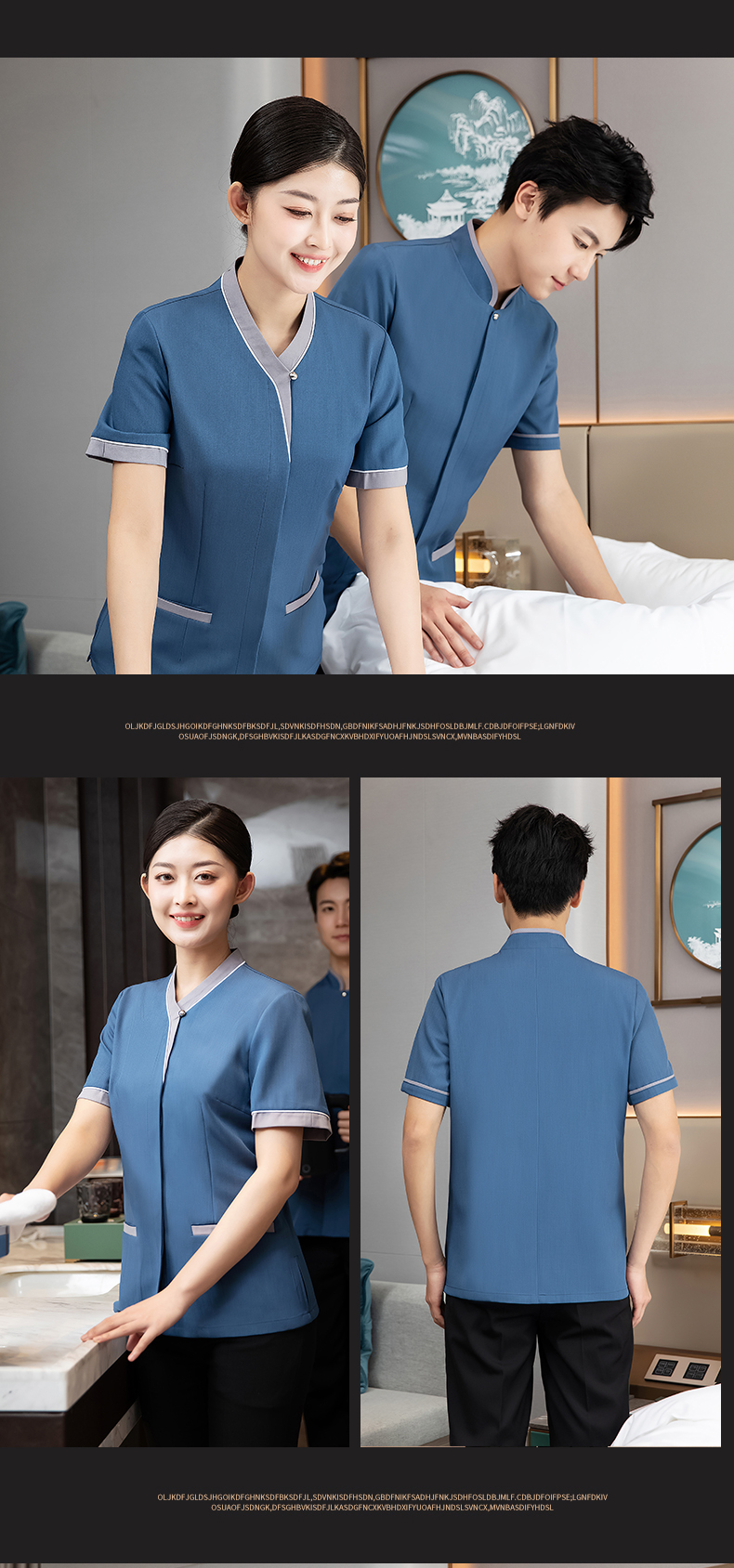 Hotel room short-sleeved cleaning clothes top H27-collar line women