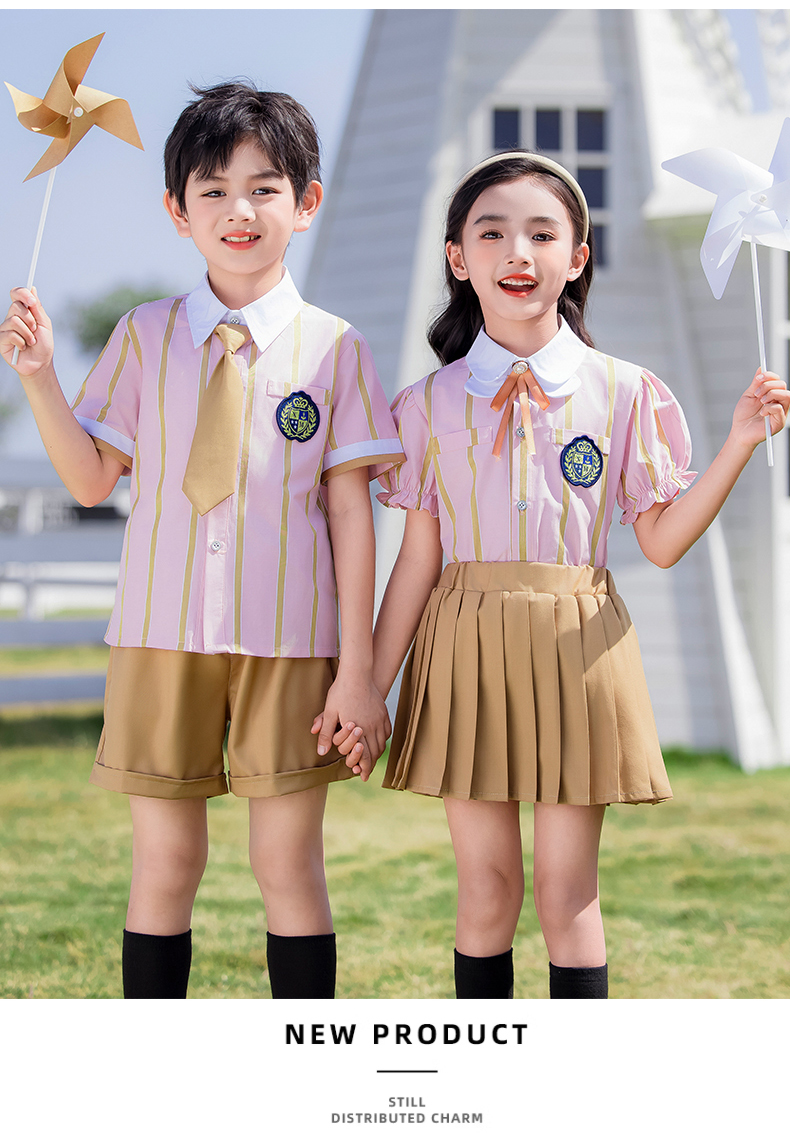 Comfortable and wear-resistant pink striped campus British style school uniform suit 215-900