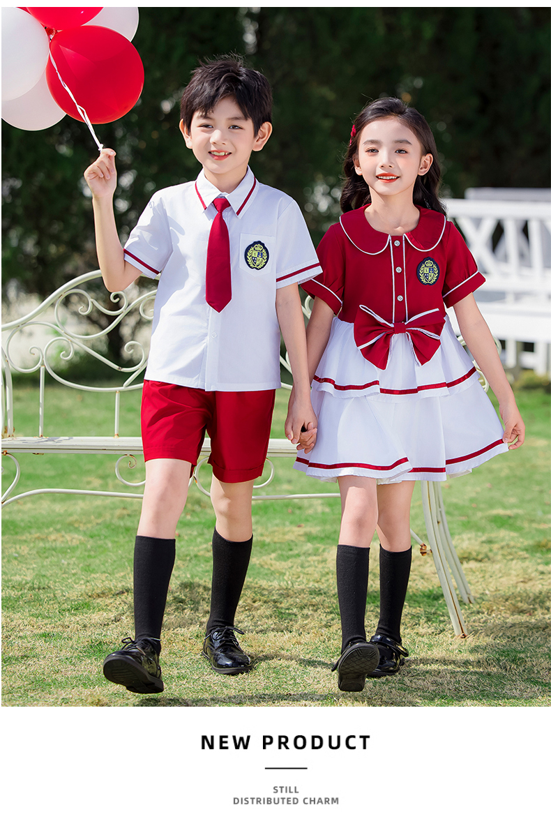 Soft and natural red and white lapel school uniform suit 215-905+911